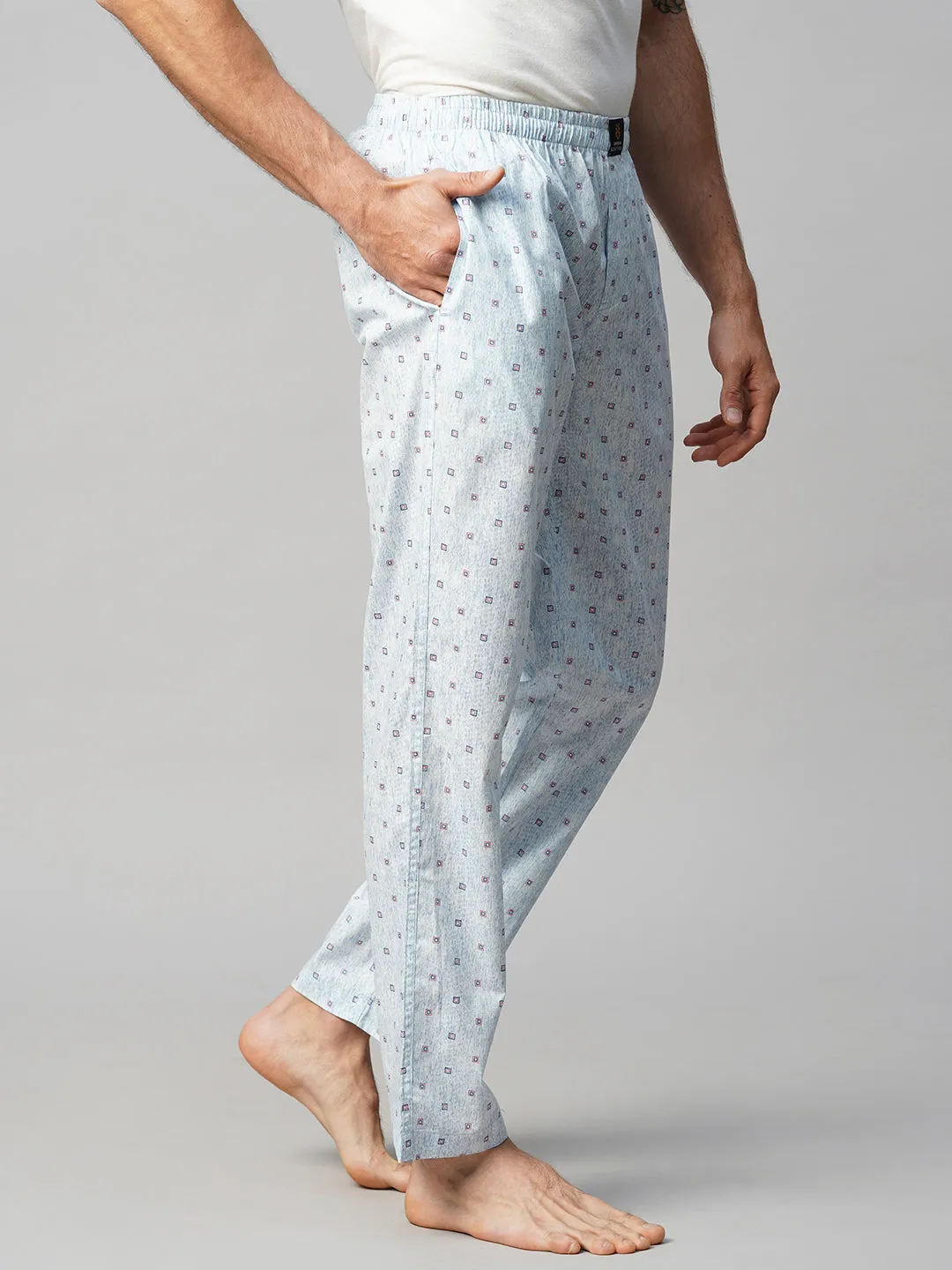 Men's Printed, Blue, Cotton, Regular Fit, Elasticated, Waistband, Pyjama  With Side Pockets