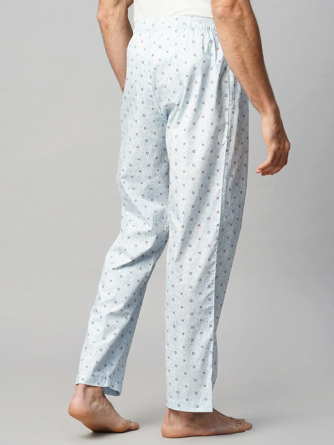 Men's Printed, Blue, Cotton, Regular Fit, Elasticated, Waistband, Pyjama  With Side Pockets