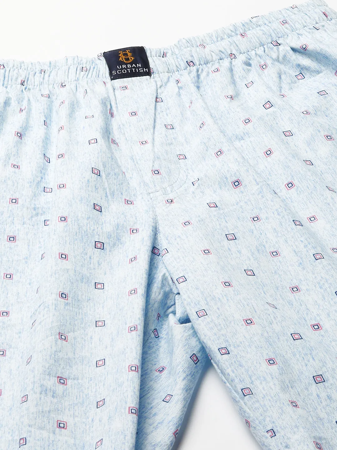 Men's Printed, Blue, Cotton, Regular Fit, Elasticated, Waistband, Pyjama  With Side Pockets