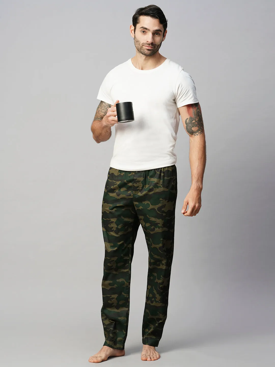 Men's Printed, Green, Cotton, Regular Fit, Elasticated, Waistband, Pyjama  With Side Pockets