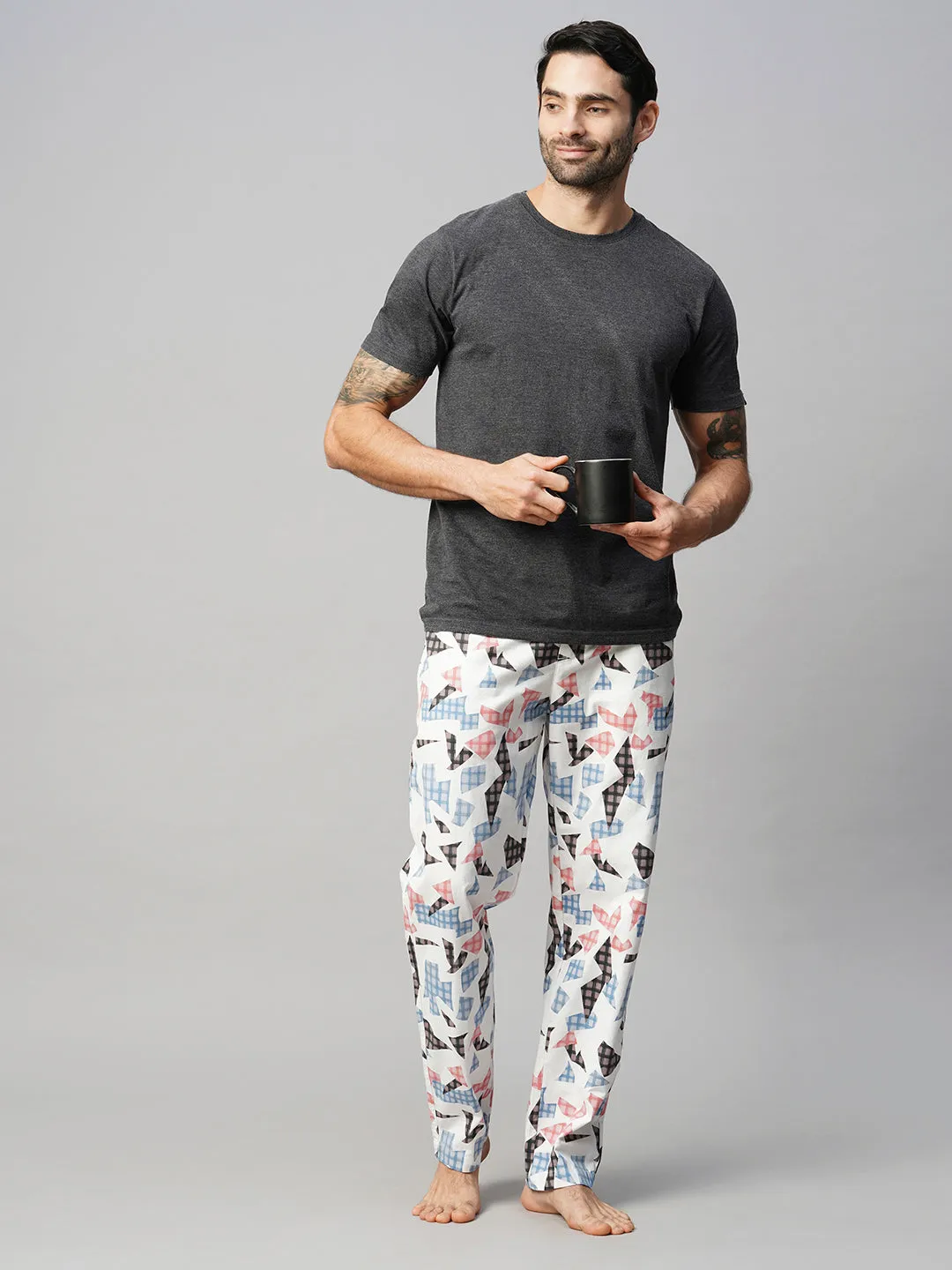 Men's Printed, Multicolor, Cotton, Regular Fit, Elasticated, Waistband, Pyjama  With Side Pockets