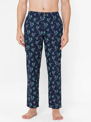Men's Printed, Navy, Cotton, Regular Fit, Elasticated, Waistband, Pyjama  With Side Pockets