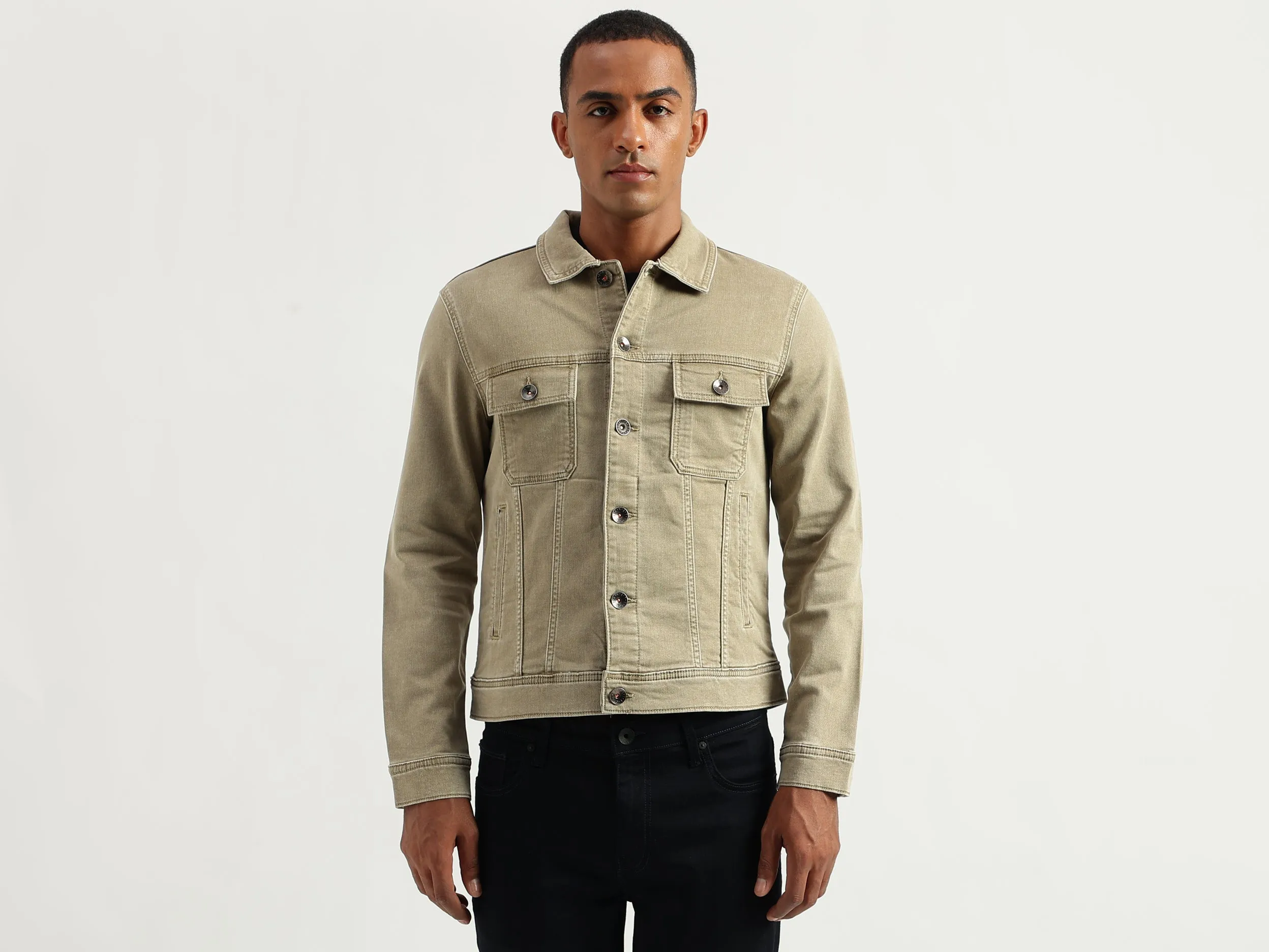 Men's Regular Fit Spread Collar Solid Jackets