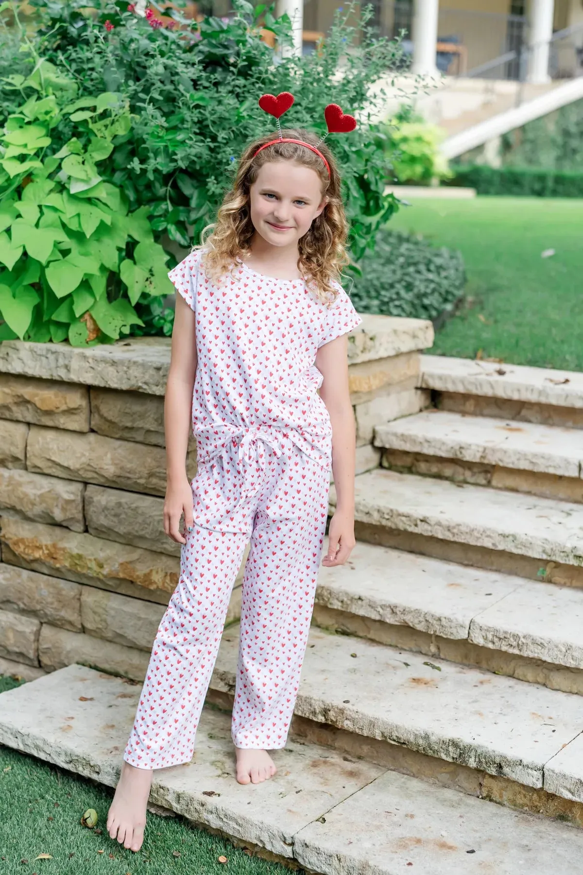 MERRICK GIRLS' PANT SET - HEART TO HEART PINK