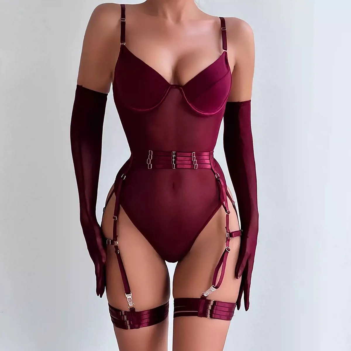 Mia Bodysuit With Thigh Cuffs And Gloves