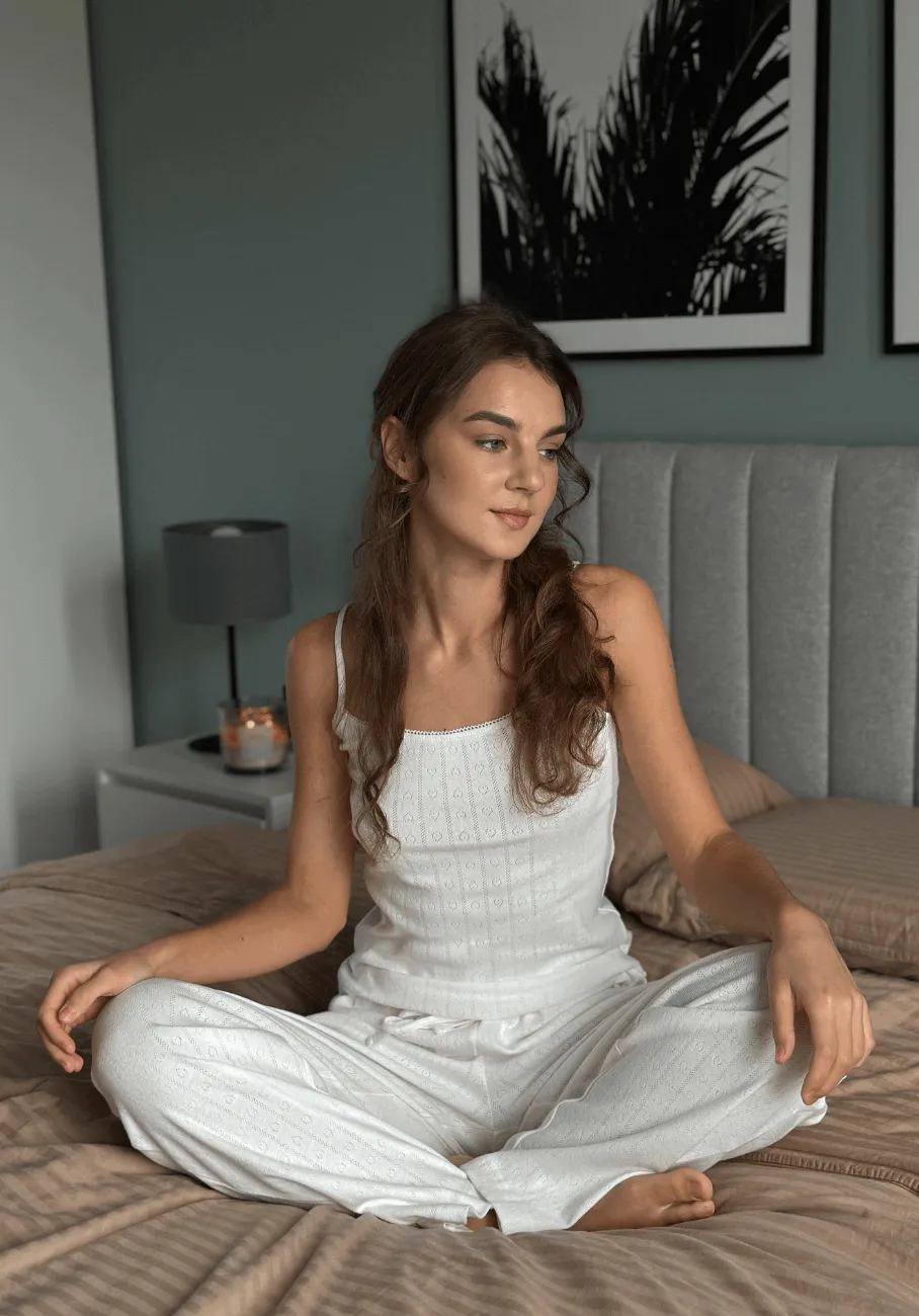 Miann & Co Womens - Brooklyn Strappy Pyjama Tank - Frost Pointelle