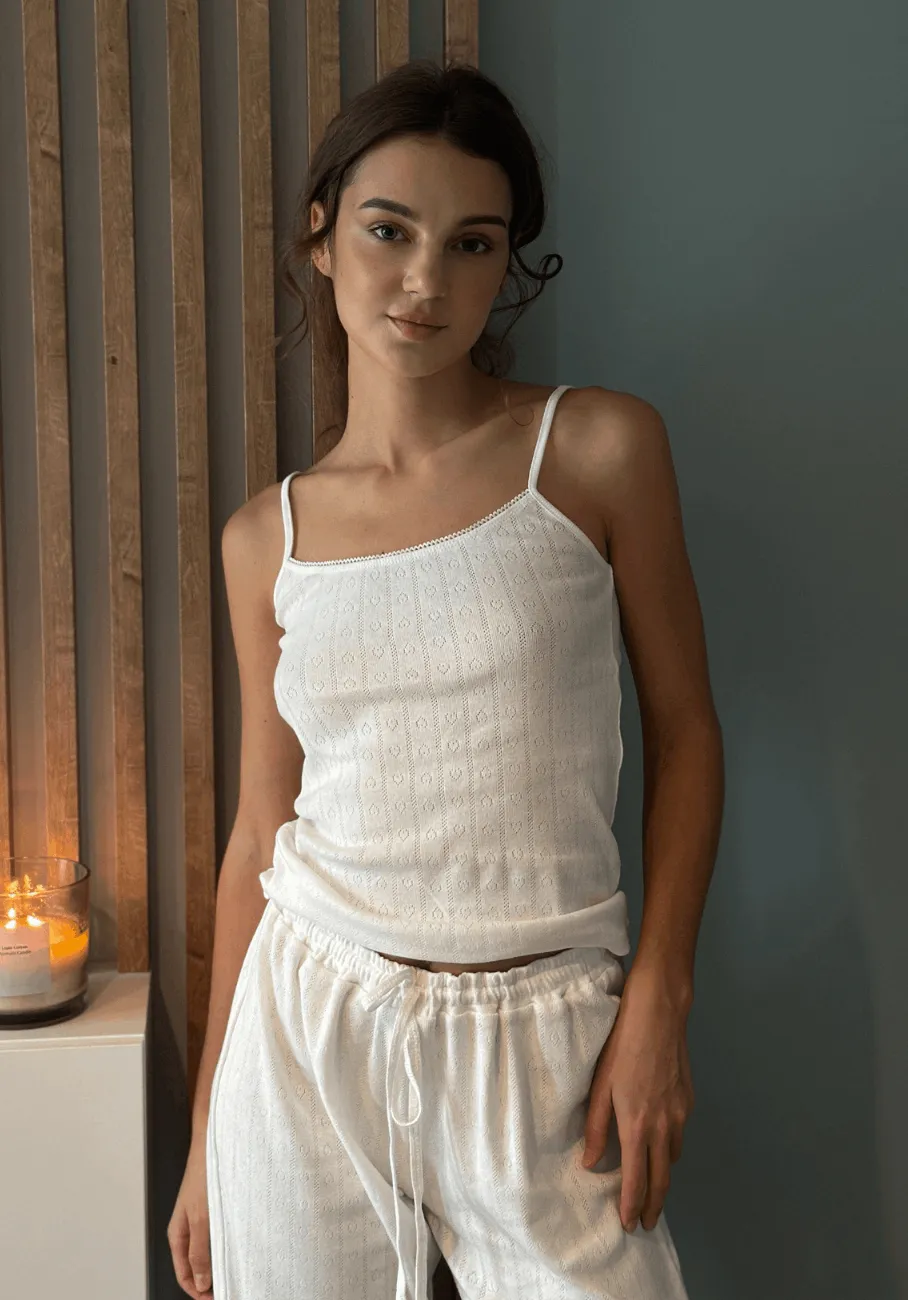 Miann & Co Womens - Brooklyn Strappy Pyjama Tank - Frost Pointelle