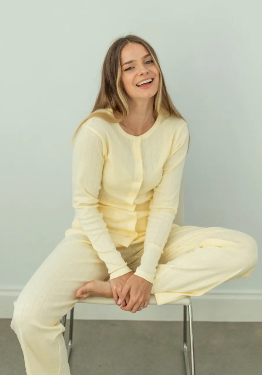 Miann & Co Womens - Isobella Round Neck Pyjama Cardigan - Butter Pointelle
