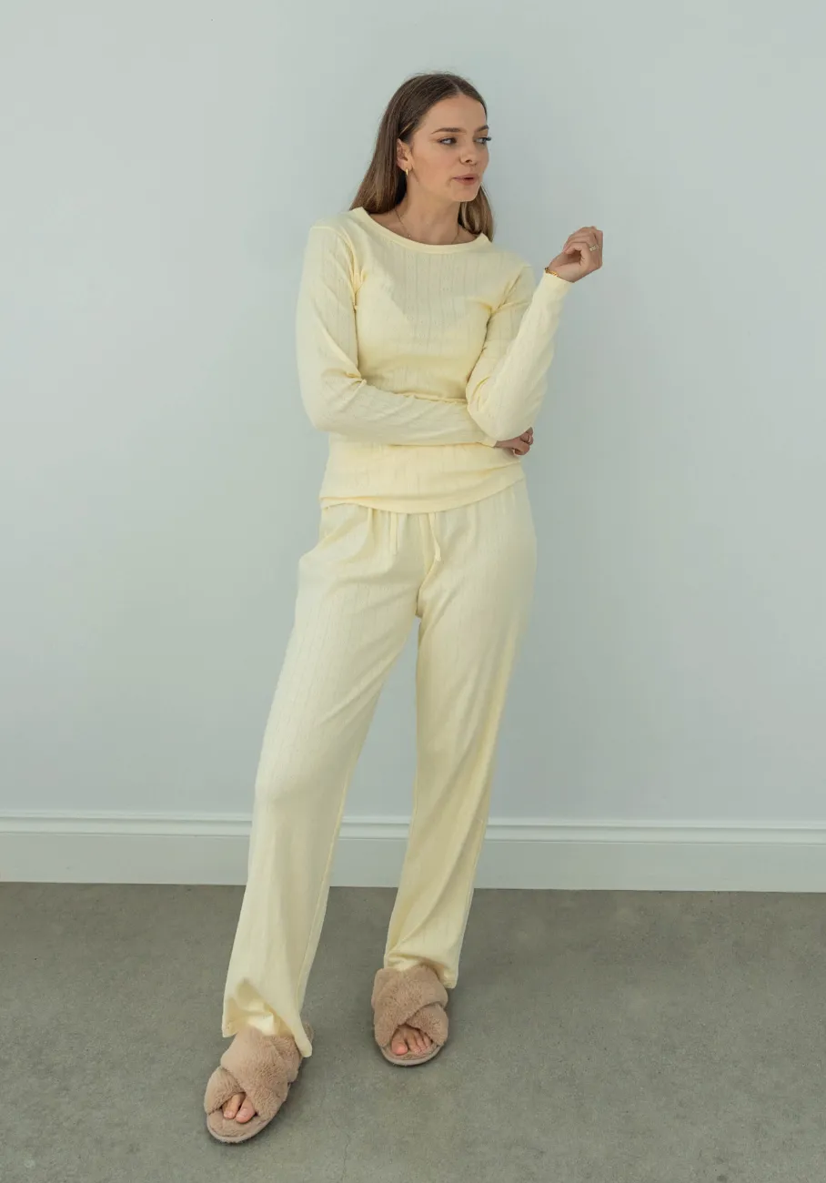 Miann & Co Womens - Keira Wide Leg Pyjama Pants - Butter Pointelle