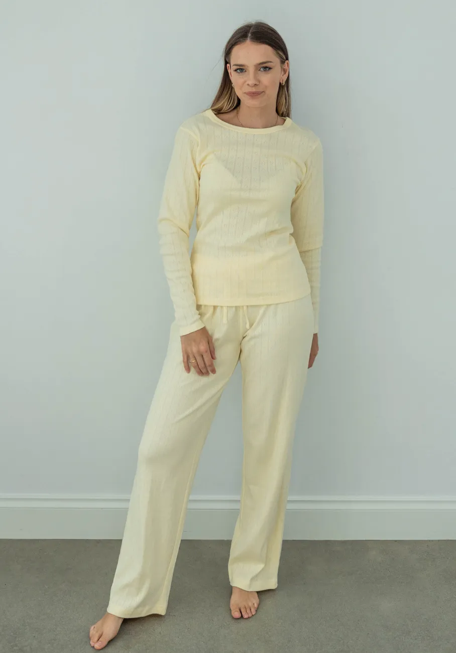 Miann & Co Womens - Keira Wide Leg Pyjama Pants - Butter Pointelle