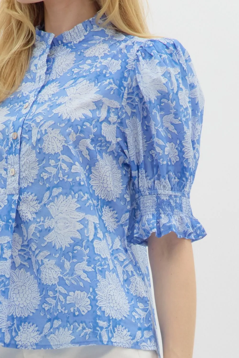 Michelle Elbow Sleeve Printed Blouse, Blue