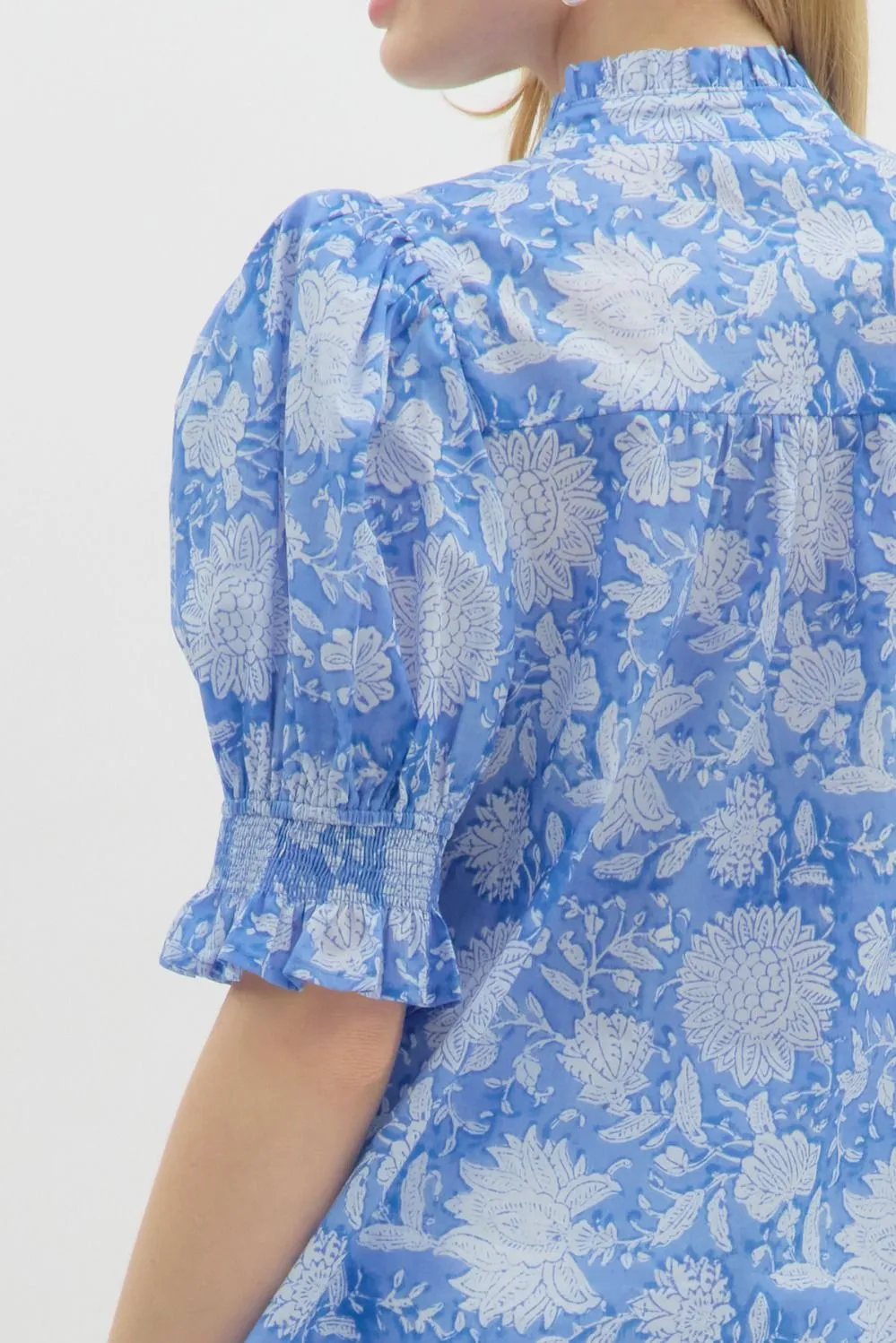 Michelle Elbow Sleeve Printed Blouse, Blue