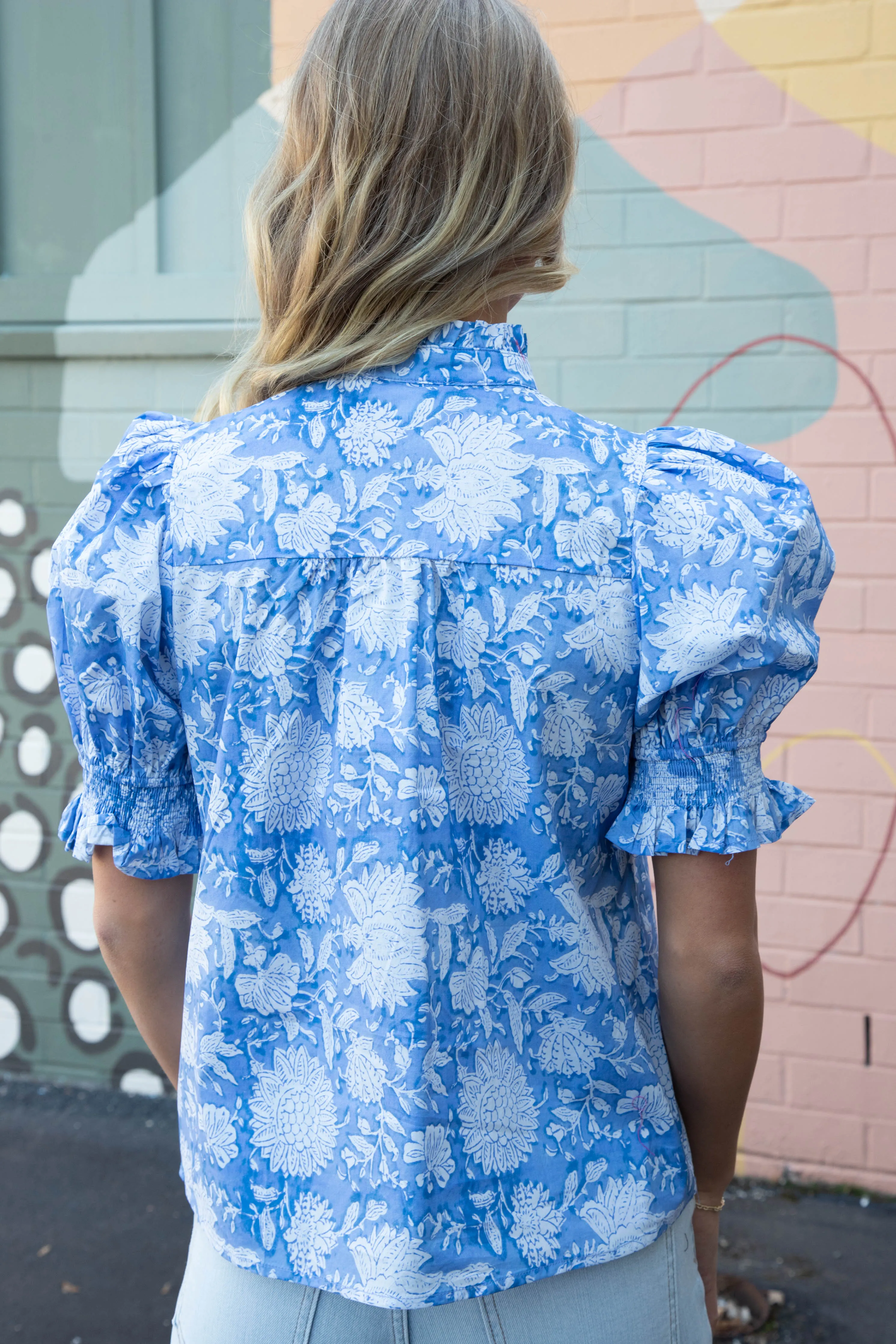 Michelle Elbow Sleeve Printed Blouse, Blue
