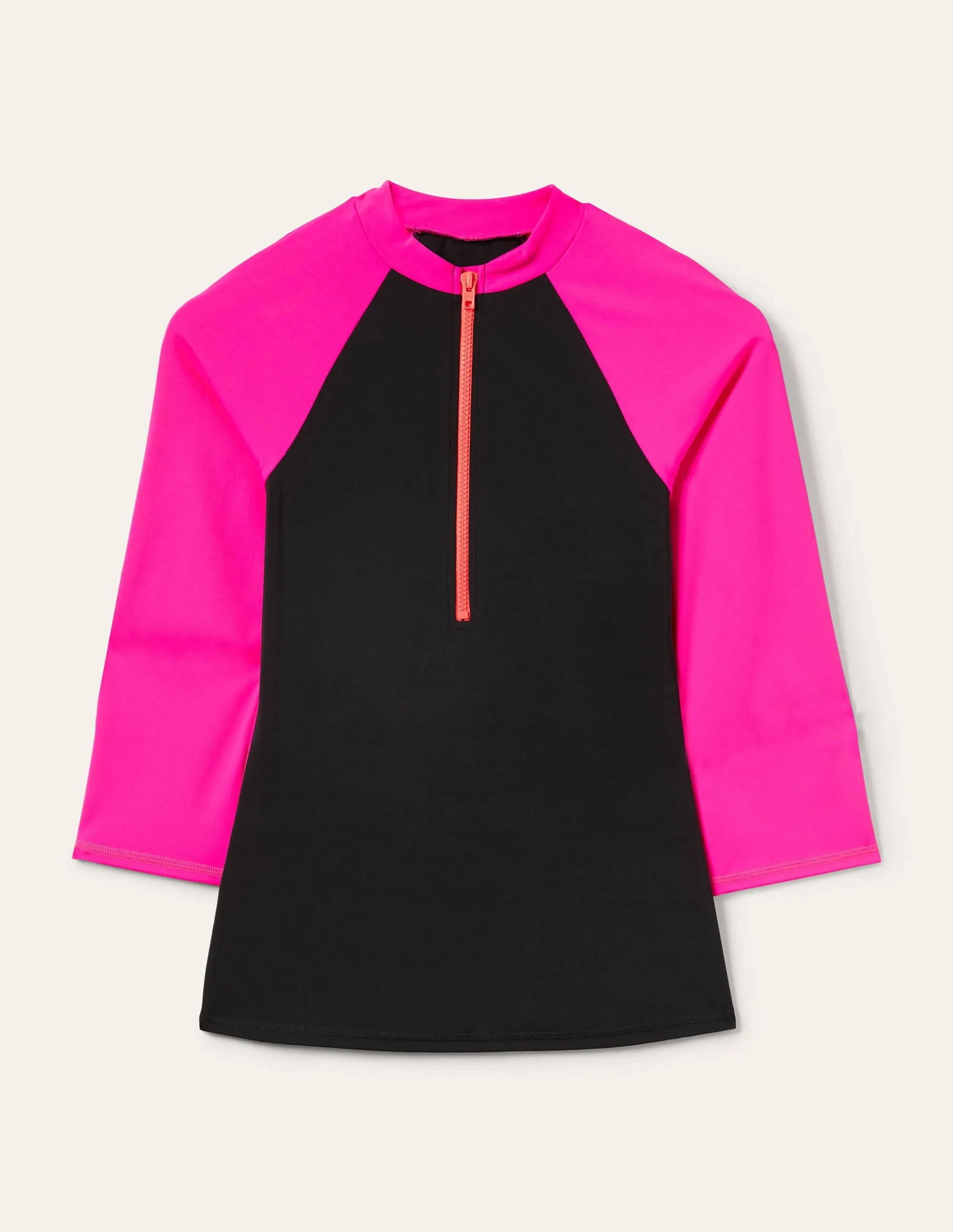 Mid Sleeve Rash Guard-Black, Shocking Pink