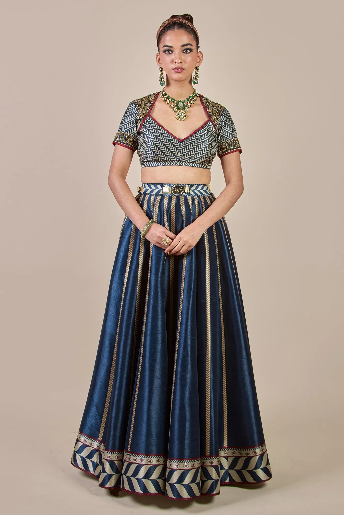 Midnight Blue Chevron Skirt Set