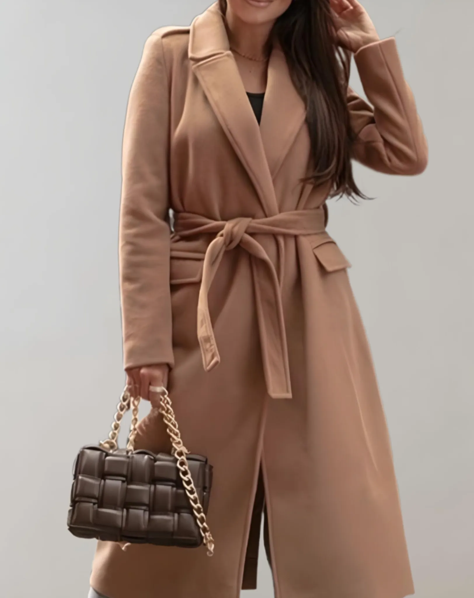 Mireille - Long coat with side pockets and large collar