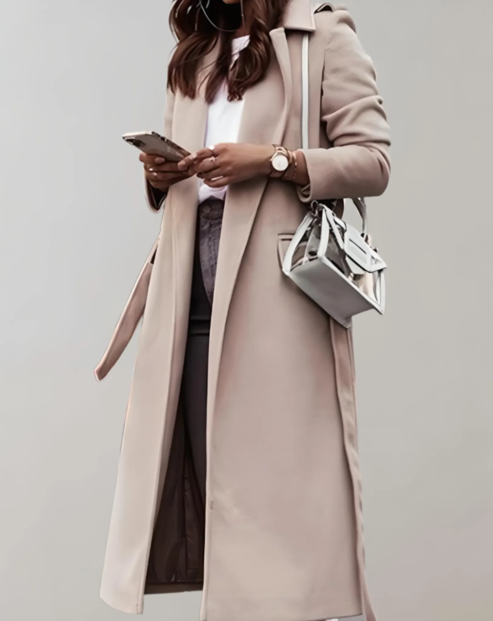 Mireille - Long coat with side pockets and large collar