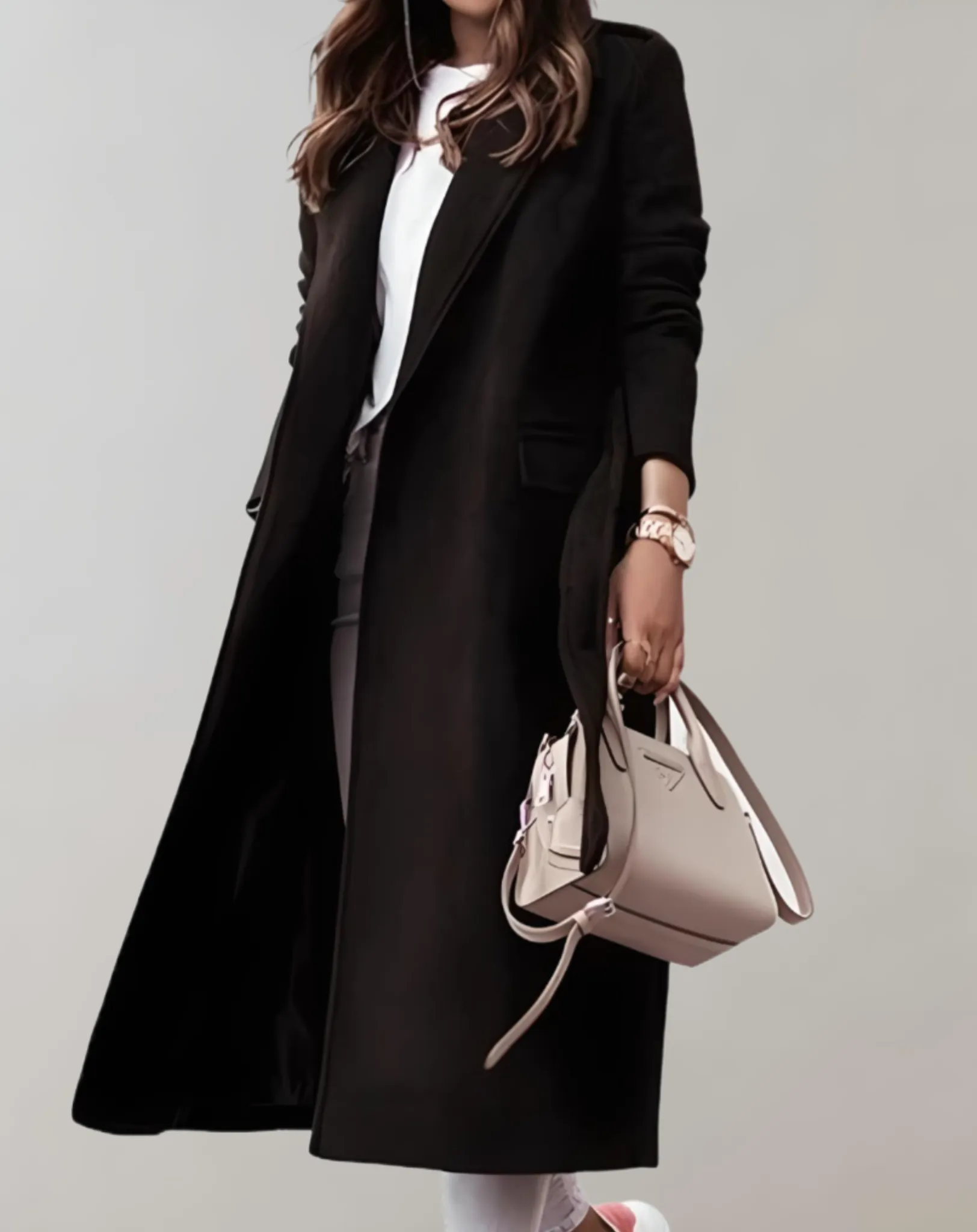 Mireille - Long coat with side pockets and large collar