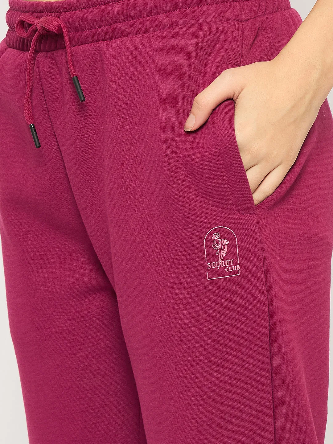 mSECRET Print Adorned Zipped Top and Bottom Cotton Blend Plum Night Suit