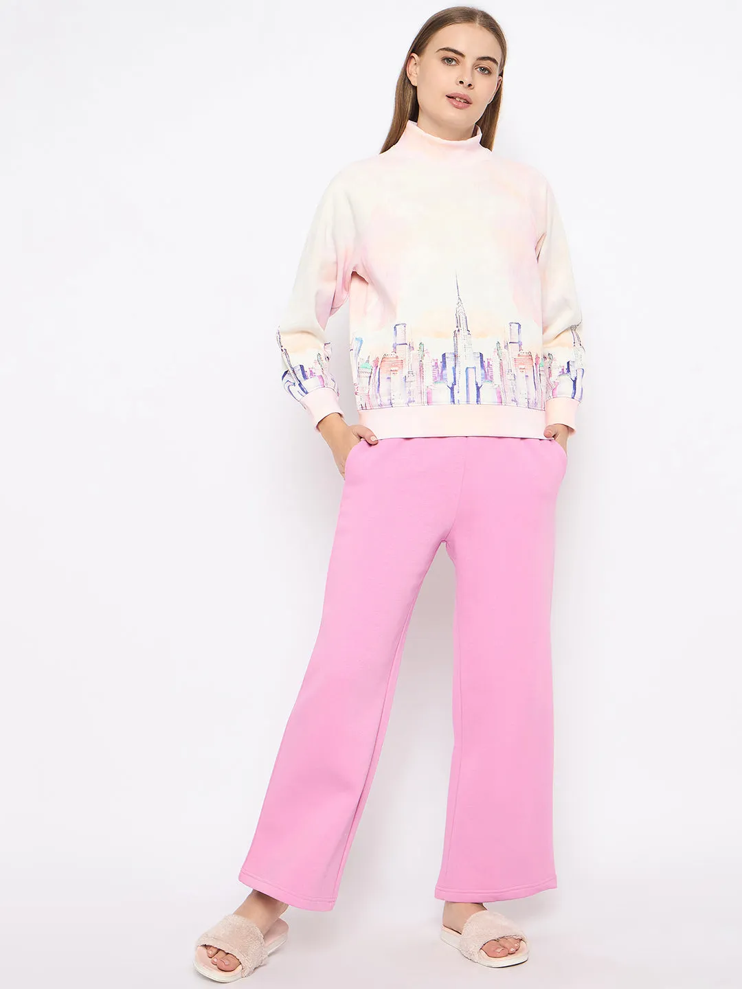 mSECRET Printed Sweatshirt and Bottoms Pink Night suit