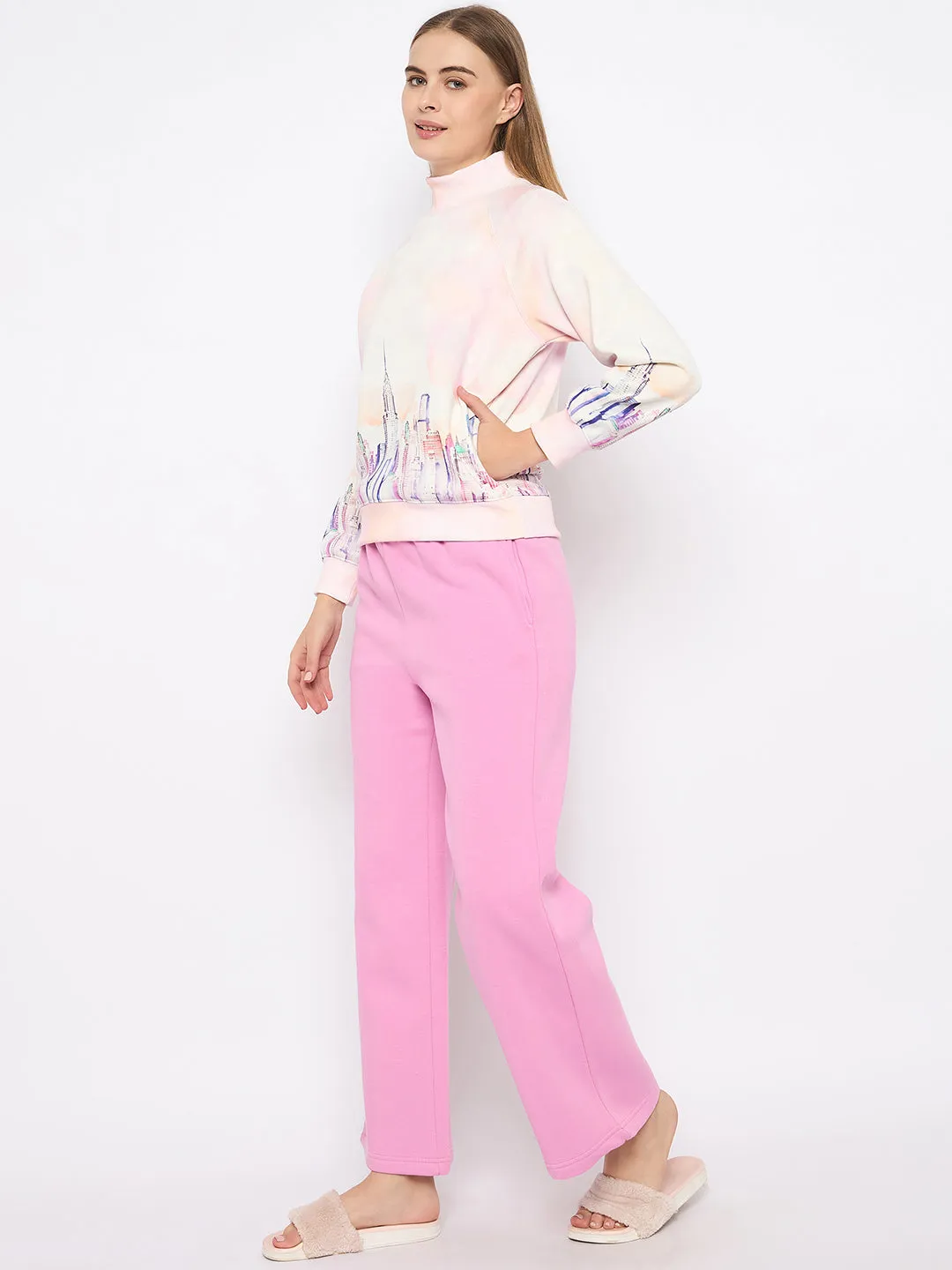 mSECRET Printed Sweatshirt and Bottoms Pink Night suit