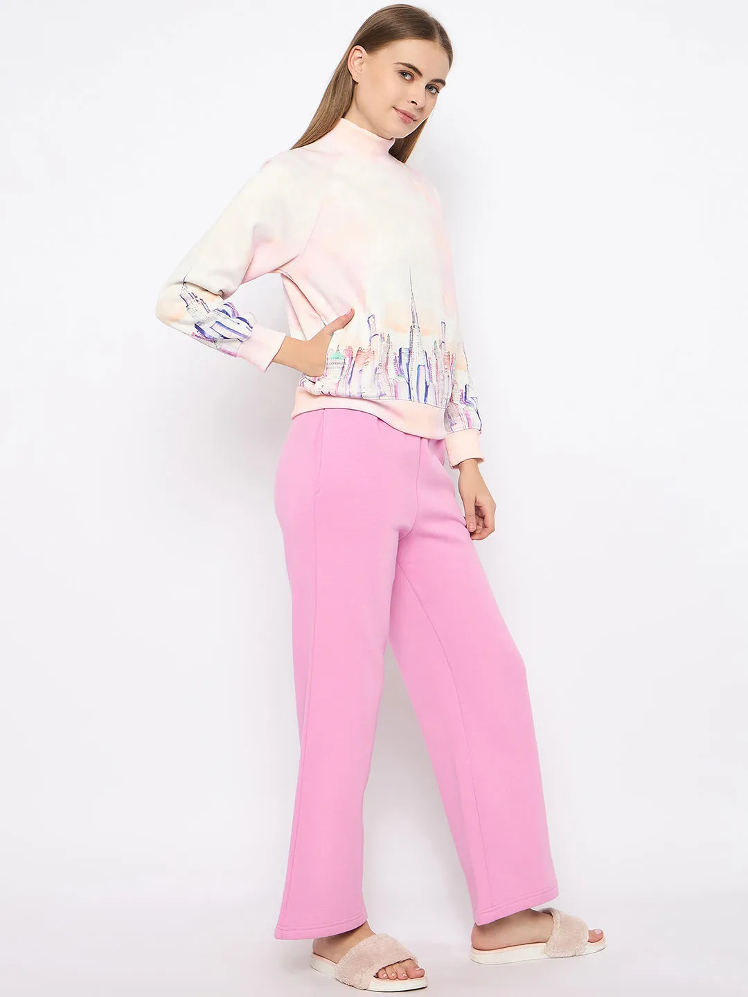 mSECRET Printed Sweatshirt and Bottoms Pink Night suit