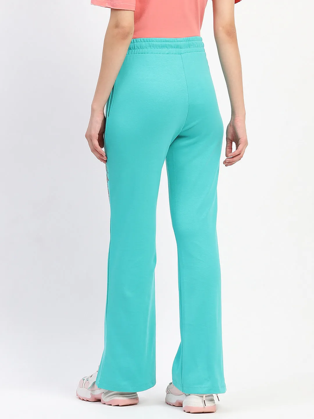 mSECRET Typography Print Front Slit Pleated Flared Green Track Bottoms