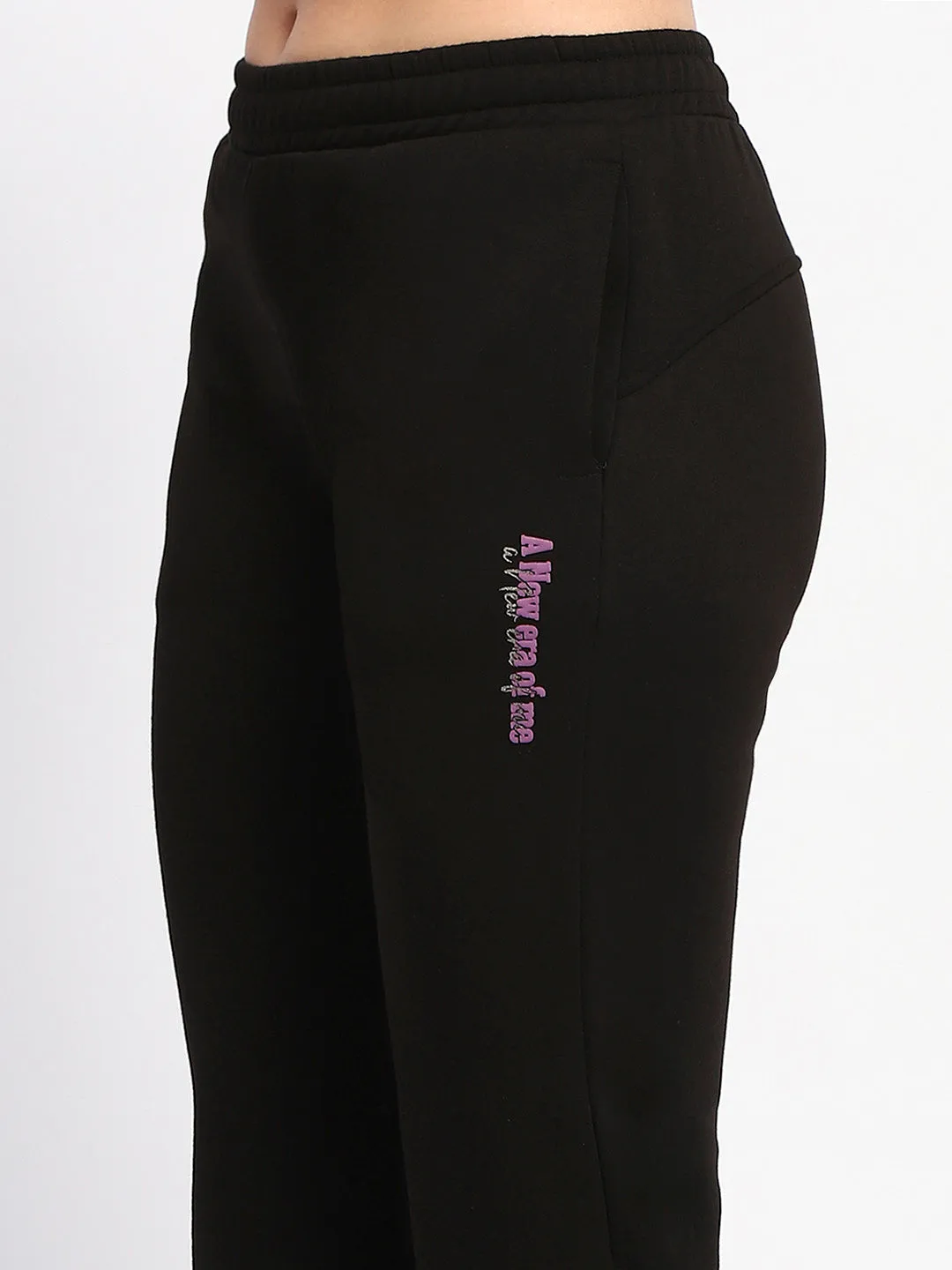 mSECRET Typography Print Straight Fit Cotton Blend Black Track Bottoms