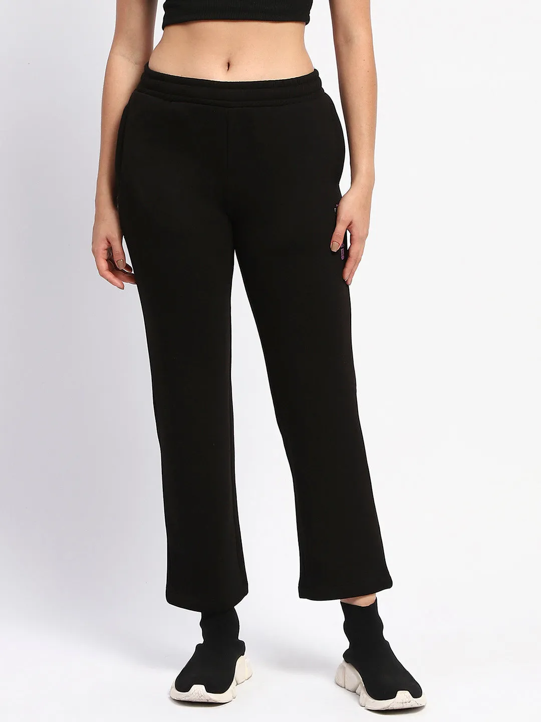 mSECRET Typography Print Straight Fit Cotton Blend Black Track Bottoms