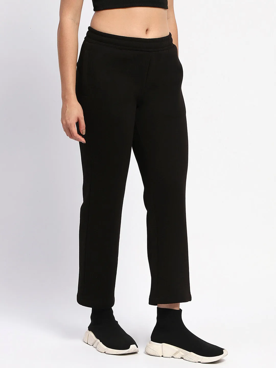 mSECRET Typography Print Straight Fit Cotton Blend Black Track Bottoms