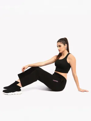 mSECRET Typography Print Straight Fit Cotton Blend Black Track Bottoms