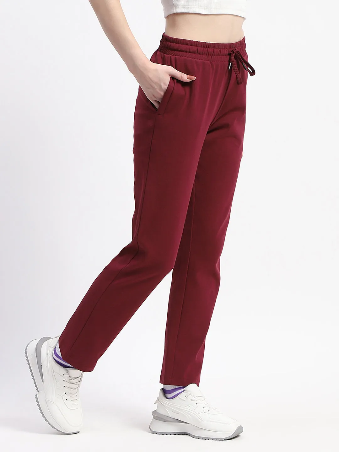 mSECRET Wine Typography Straight-Leg Cotton Track Bottoms