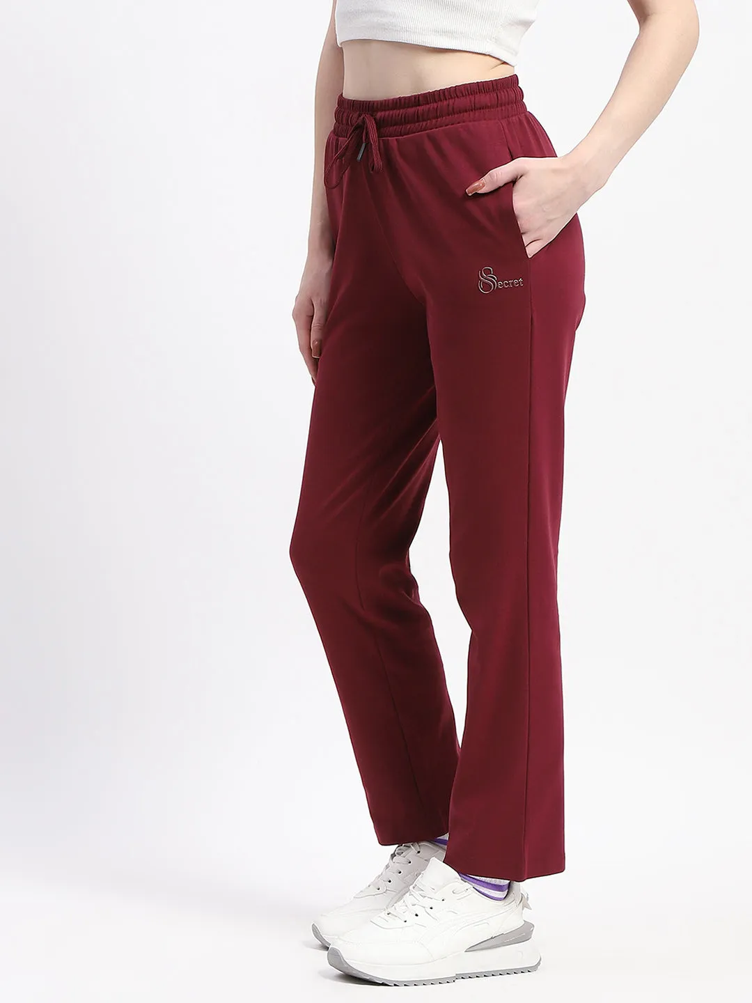 mSECRET Wine Typography Straight-Leg Cotton Track Bottoms