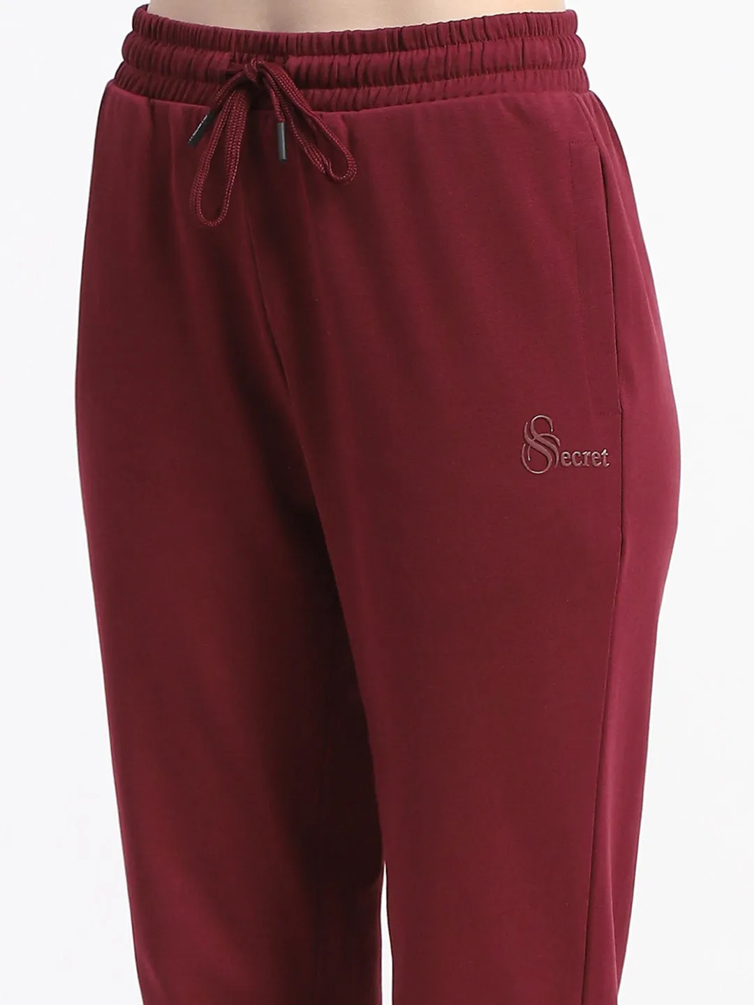 mSECRET Wine Typography Straight-Leg Cotton Track Bottoms