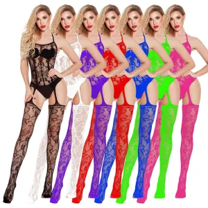 Multicolor elegant fishnet outfits with open crotch bodystocking