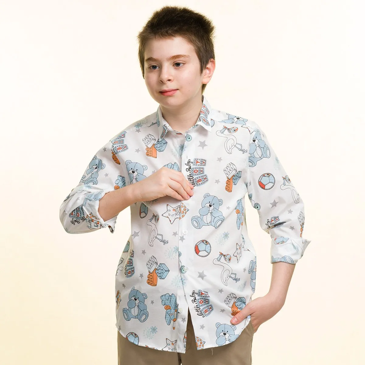 Multicolor Toy Shapes Boys Floral Hawaiian Shirts - Tropical Long Sleeve Shirts for Casual Look