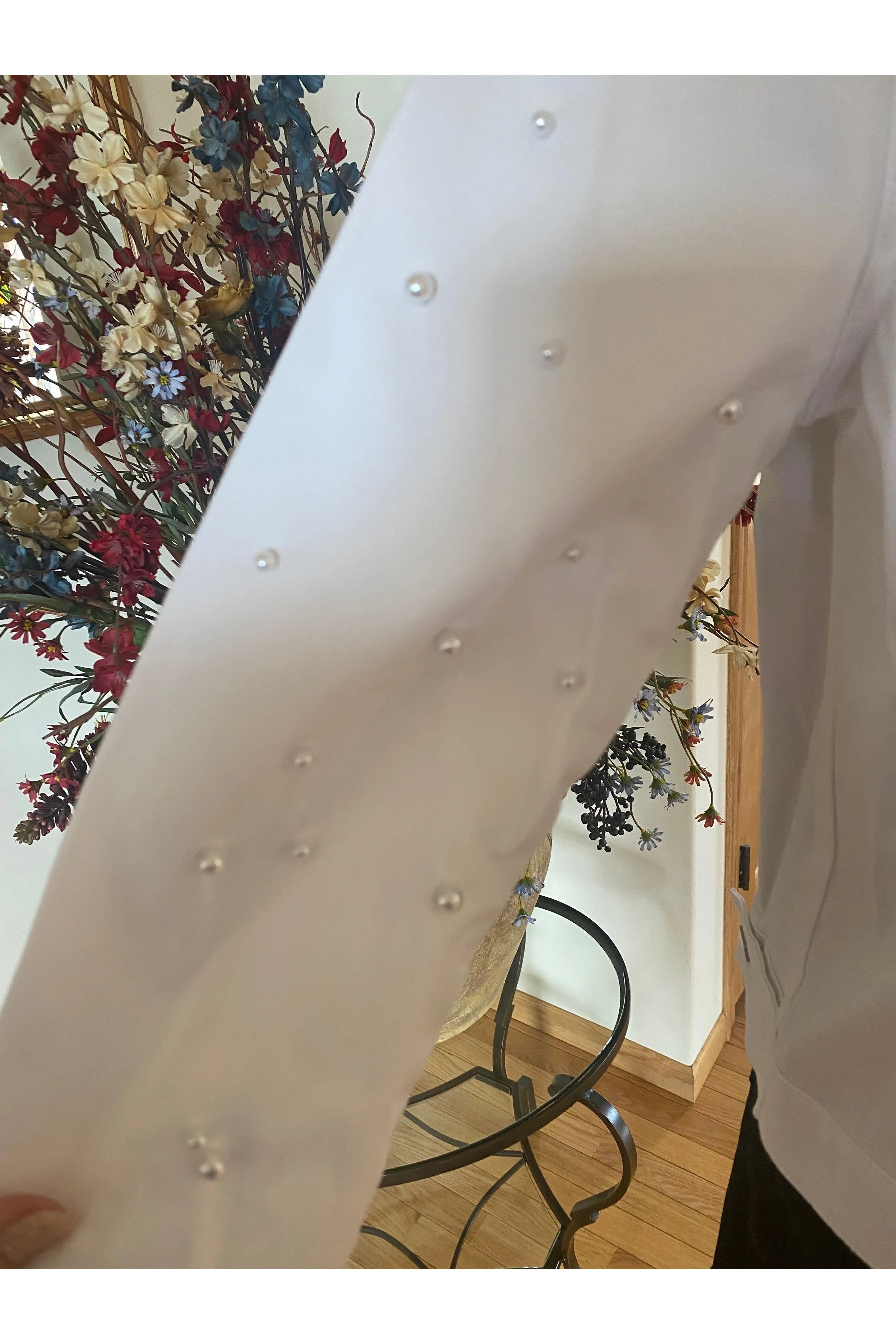 Multiples - Cuffed Long Sleeve 2 Pocket Button Jean Jacket with Pearl Embellishment - White - M13608JM