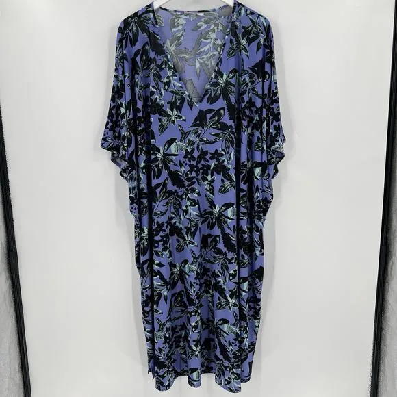 N Natori Jakarta Slinky Knit Caftan Floral Mumu Sleepwear Gown Dress Size XL