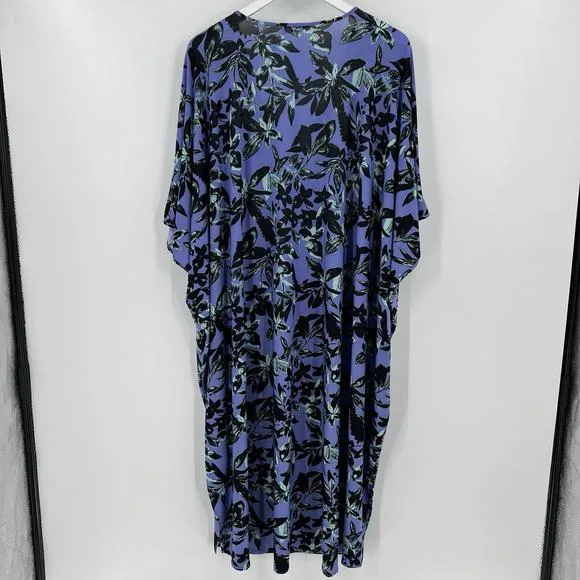 N Natori Jakarta Slinky Knit Caftan Floral Mumu Sleepwear Gown Dress Size XL