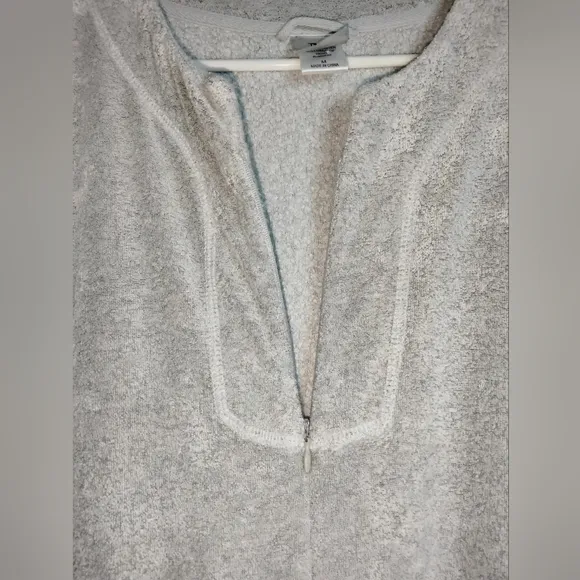 Natori (Size M) Gray Terry Lounge Front Quarter Zip Side Vent Pockets Sleepwear