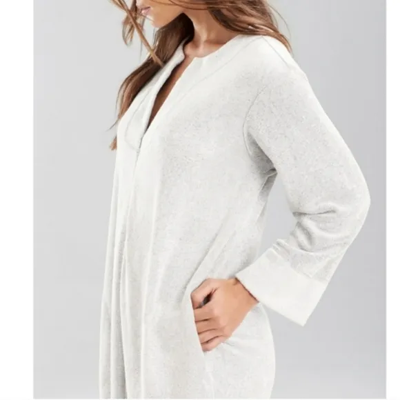 Natori (Size M) Gray Terry Lounge Front Quarter Zip Side Vent Pockets Sleepwear