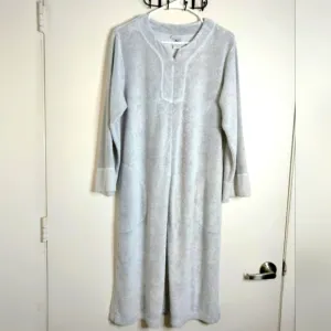 Natori (Size M) Gray Terry Lounge Front Quarter Zip Side Vent Pockets Sleepwear
