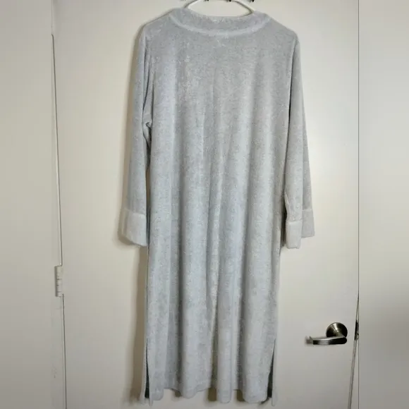 Natori (Size M) Gray Terry Lounge Front Quarter Zip Side Vent Pockets Sleepwear