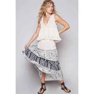 Natural Multi Adjustable waistband floral print POL skirt