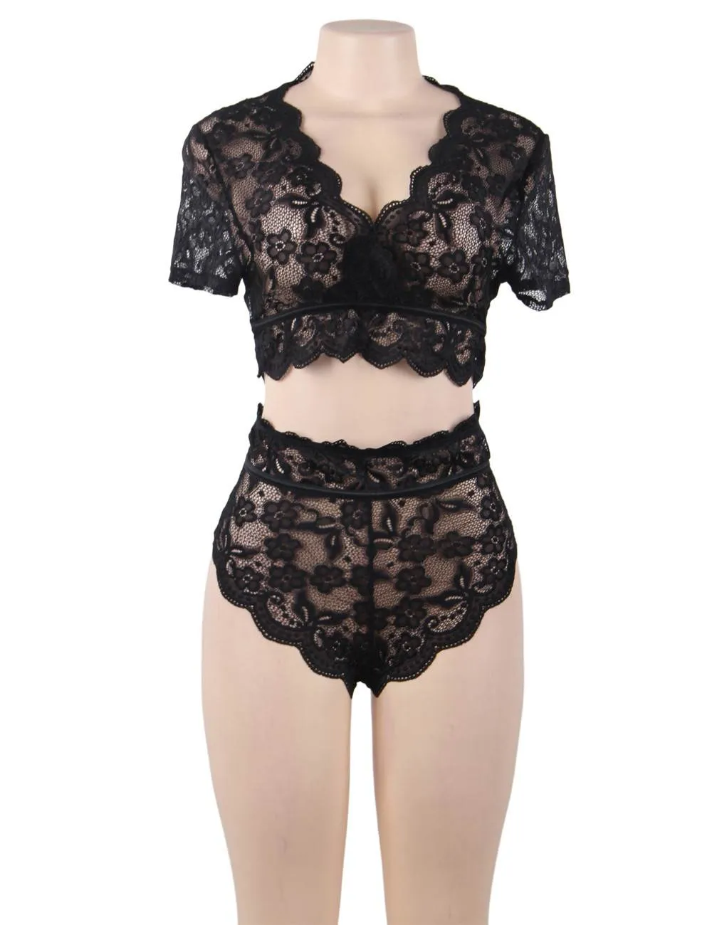 Naughty Sexy Girls Egypt High Waist Black Full Lace Bra Panty Underwear