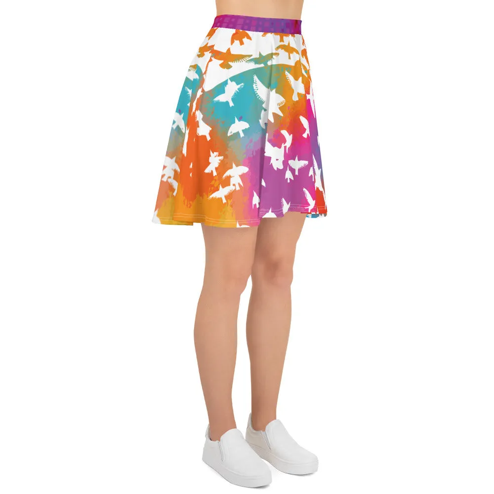 Neon Birds in Flight - Skater Skirt