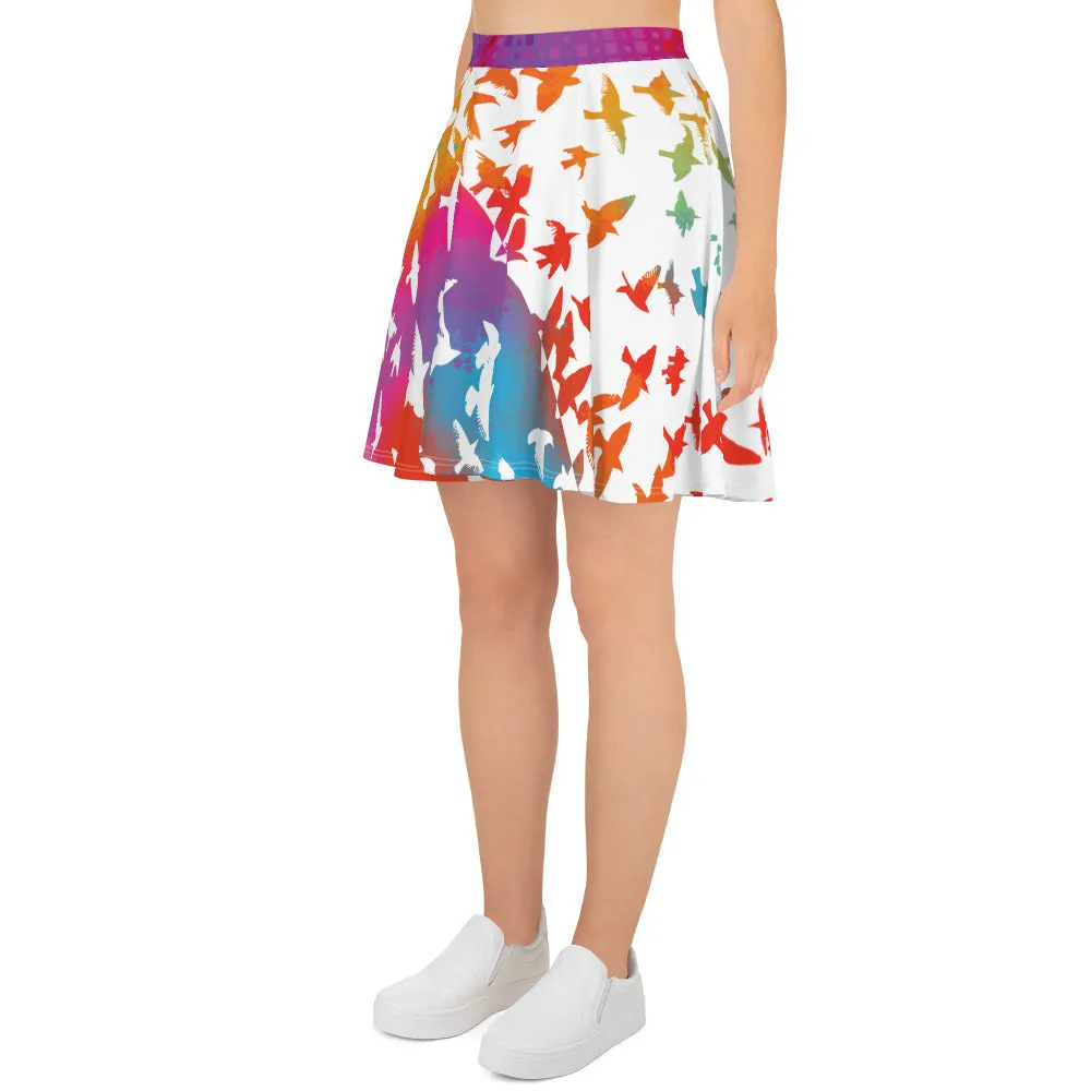 Neon Birds in Flight - Skater Skirt