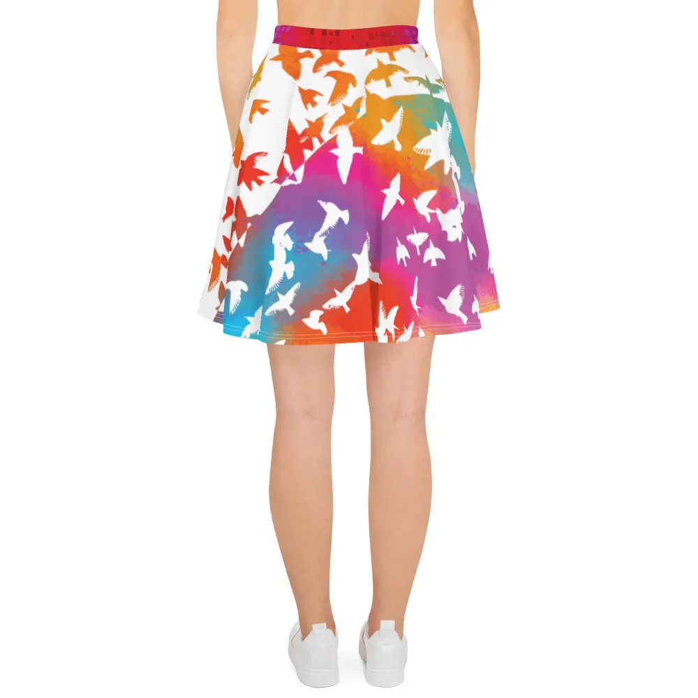 Neon Birds in Flight - Skater Skirt