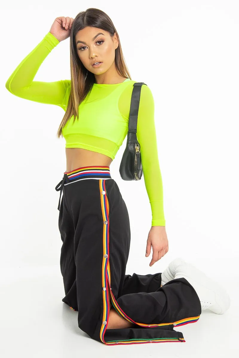 Neon Green Mesh Long Sleeve Crop Top - Presley