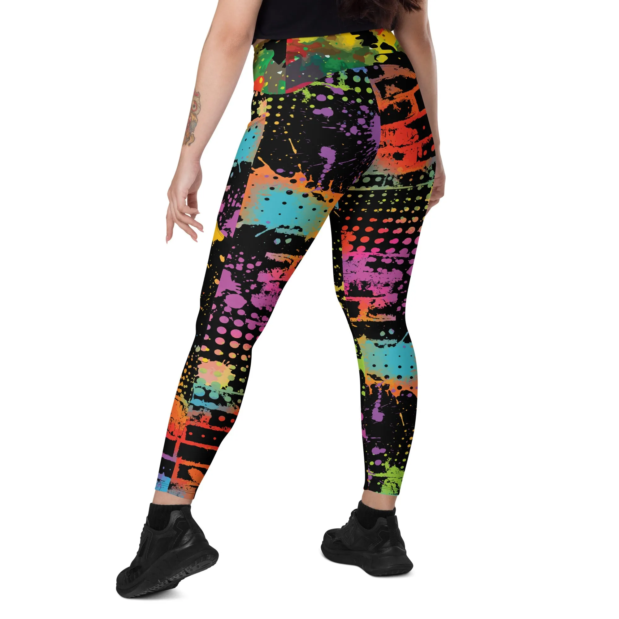 Neon Paintballs Crossover leggings with pockets